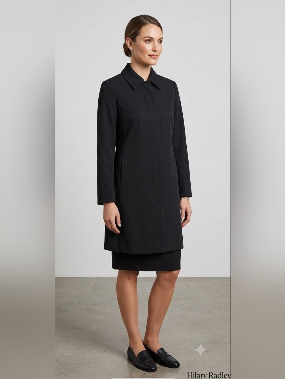 Hilary Radley Black Hidden Snap Trench Coat Ladies XS